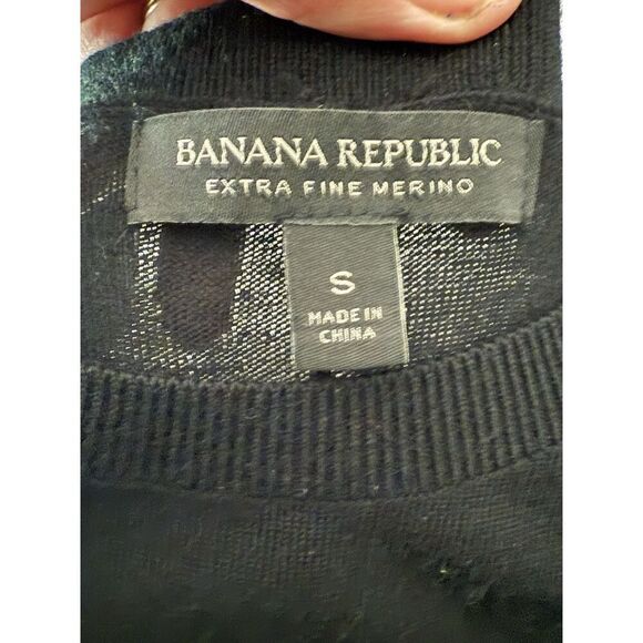Banana Republic Merino Wool Sweater Top Crew Neck Black Lightweight Womens Small - Picture 12 of 14